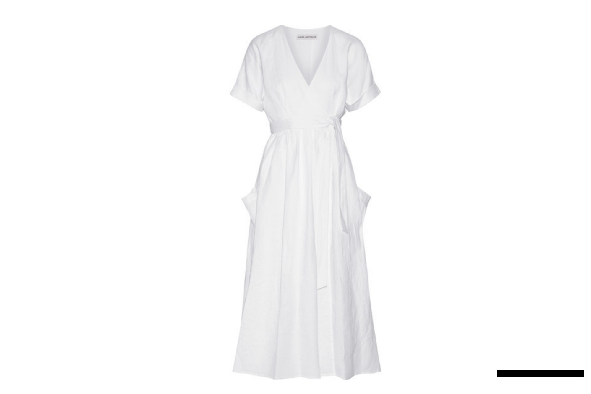 White Linen Wrap Midi Dress